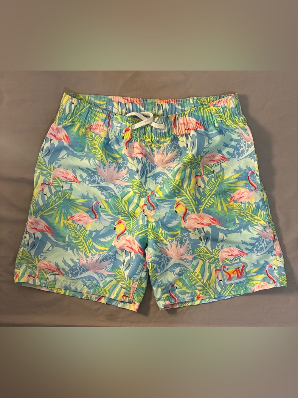 MTV Kids Flamingo Swim Shorts - Blue, Pink & Green